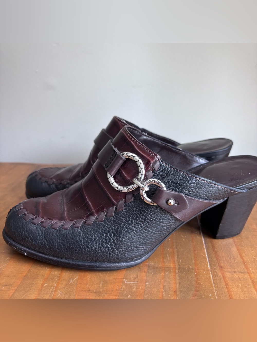 VTG Y2K Brighton Gemini Mules-Black/Brown Leather Shoes/Heels-Women's Size 6.5